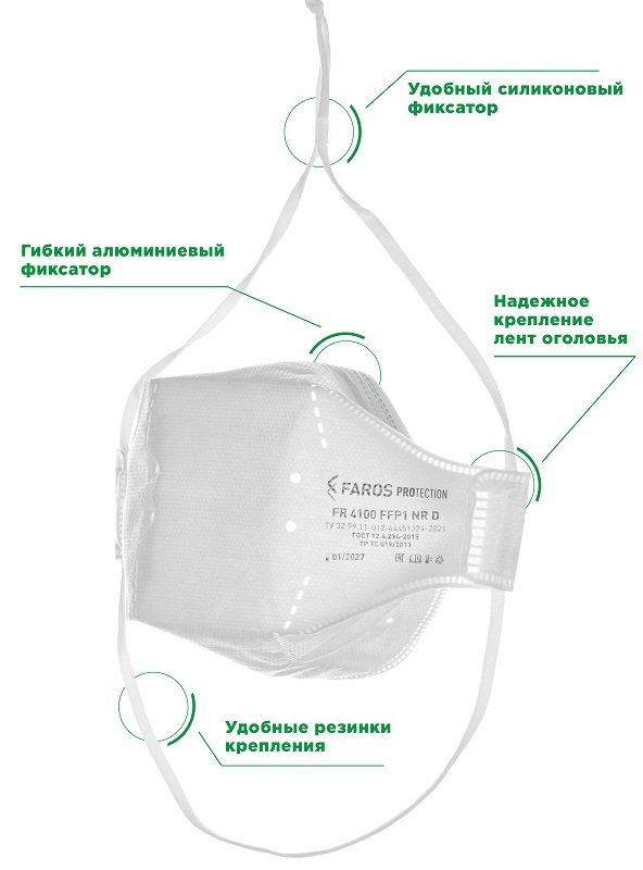 Полумаска фильтрующая трехпанельная с защитой от аэрозолей (респиратор) FR 4100 FFP1 NR D PREMIUM